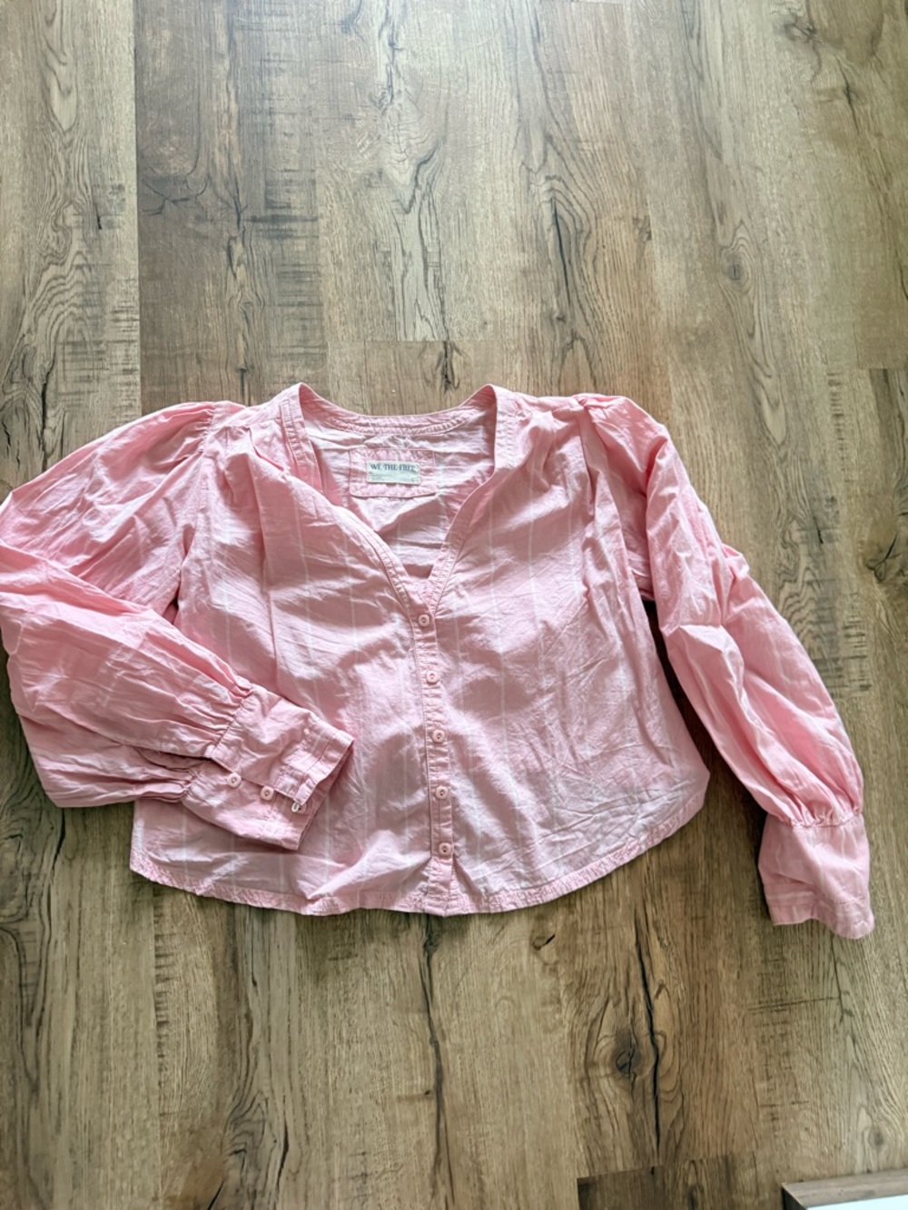 We The Free Pink Button-Down Puff Sleeve Top